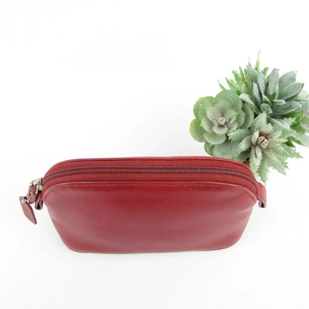 Coach Red Leather Dome Wristlet / Cosmetic Bag